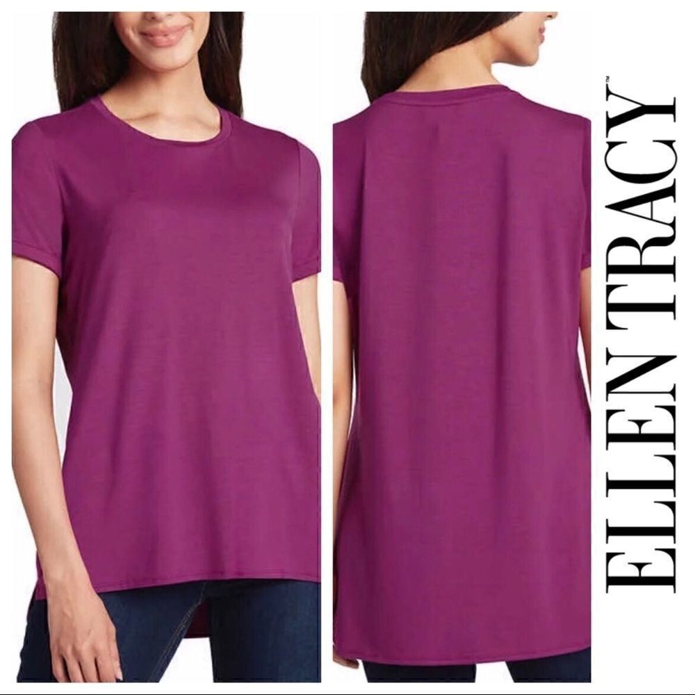 ELLEN TRACY Ladies Short Sleeve HiLo Hem Tunic Top